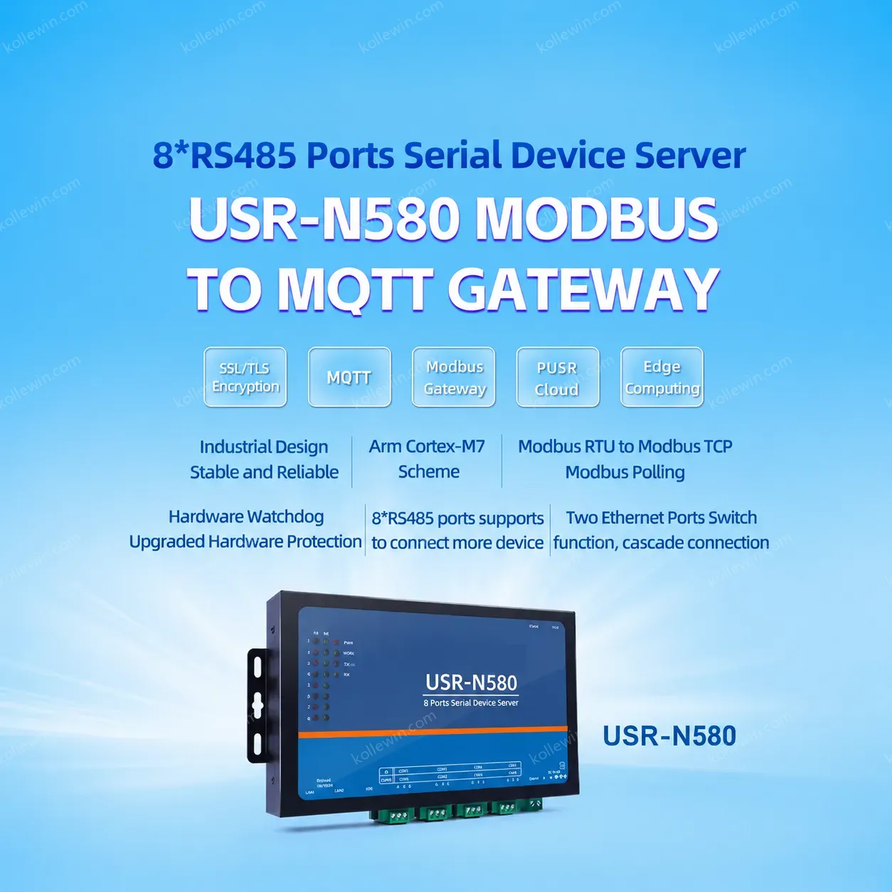 USR-N580 8 Port Rs485 Serial Device Server to Ethernet Modbus Gateway with MQTT