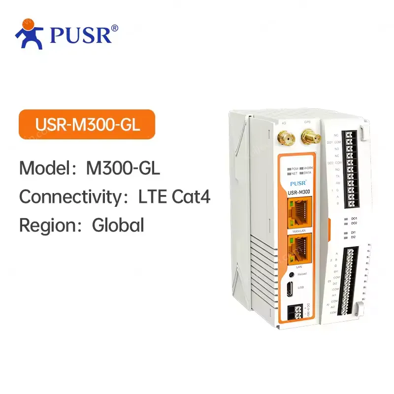 PUSR USR-M300 Edge Computing Industrial IoT Gateway Modbus RTU to TCP Protocol Conversion IO Modules DI, DO, AI, AO, IO