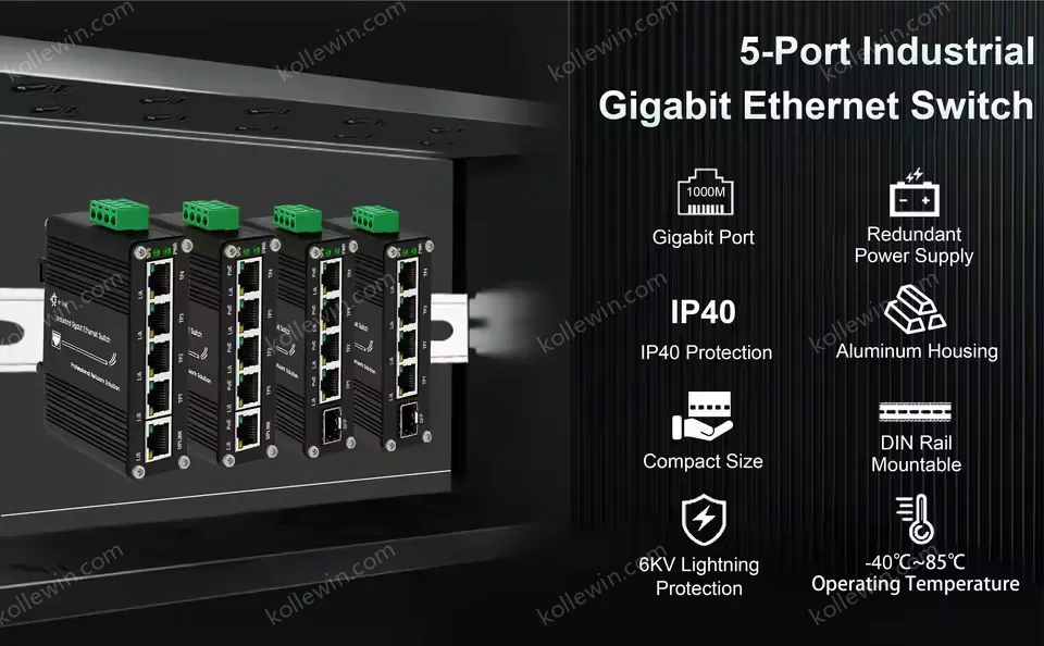 Mini Industrial 5-Port Gigabit Ethernet Switch for Networking
