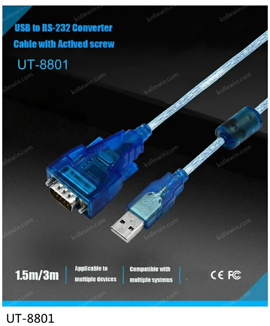UOTEK 0.5M USB to RS-232 Converter RS232 to USB2.0 Cable Serial DB9 Adapter Line with Magnetic Ring Imported Chip ESD UT-880K