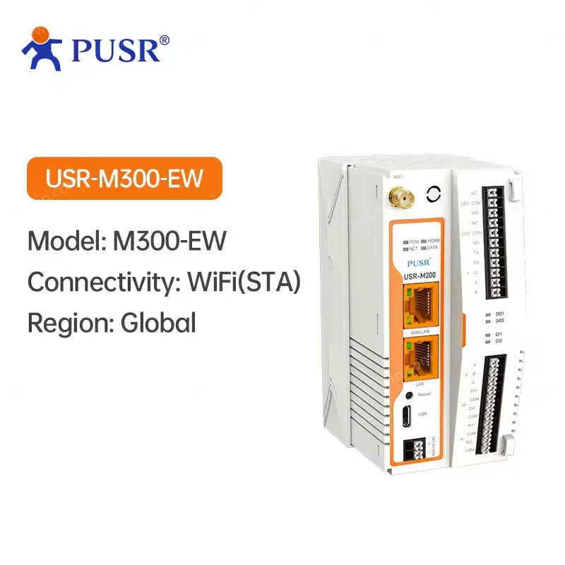 PUSR USR-M300 Edge Computing Industrial IoT Gateway Modbus RTU to TCP Protocol Conversion IO Modules DI, DO, AI, AO, IO