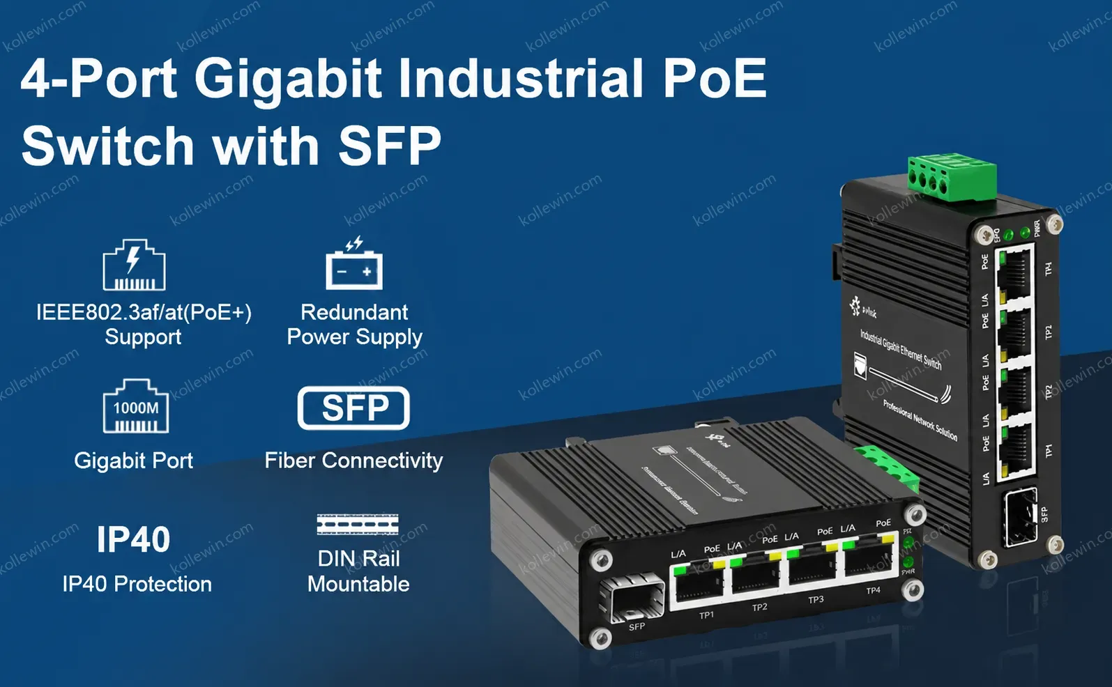 Mini Industrial 4-Port 10/100/1000BASE-T 802.3at PoE + 1-Port 10/100/1000T Ethernet Switch