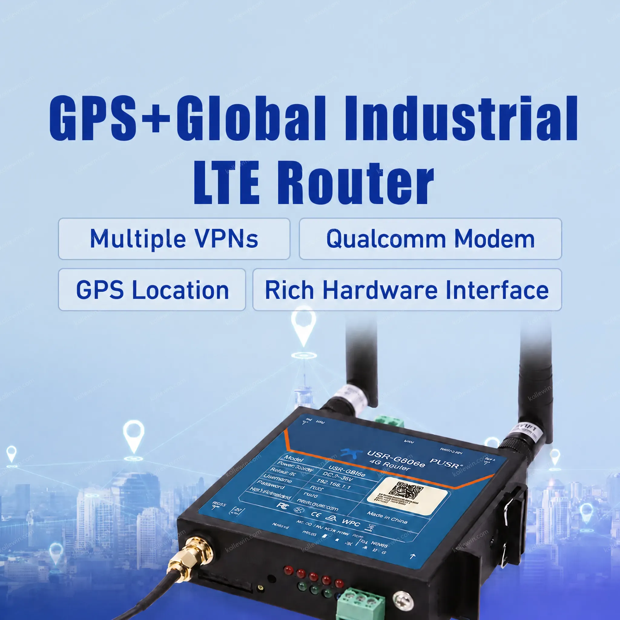 PUSR 1*WAN/LAN Configurable, 1*LAN, and 1*RS485 With GNSS Location Industrial 4G LTE Router USR-G806s-G