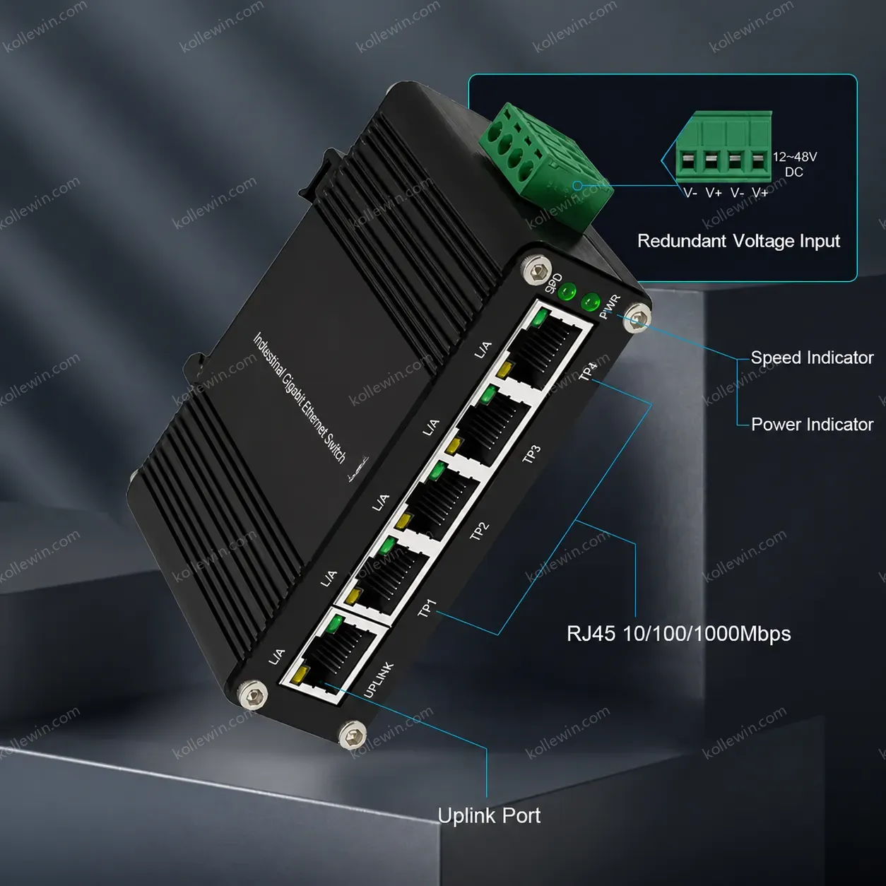10/100/1000Mbps Gigabit Din Rail Unmanaged 5 Port Industrial Ethernet Switch