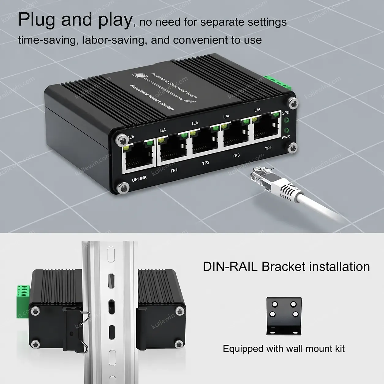 Mini 5-Port Gigabit Ethernet Switch - Industrial-Grade Unmanaged Network Switch with 12-48VDC Power Input