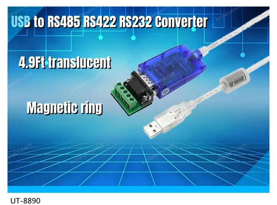 UOTEK 4.92ft USB to RS485 RS422 Cable Converter USB-A RS-422 RS-485 Adapter DB9 Connector Translucent Magnetic Ring UT-850N