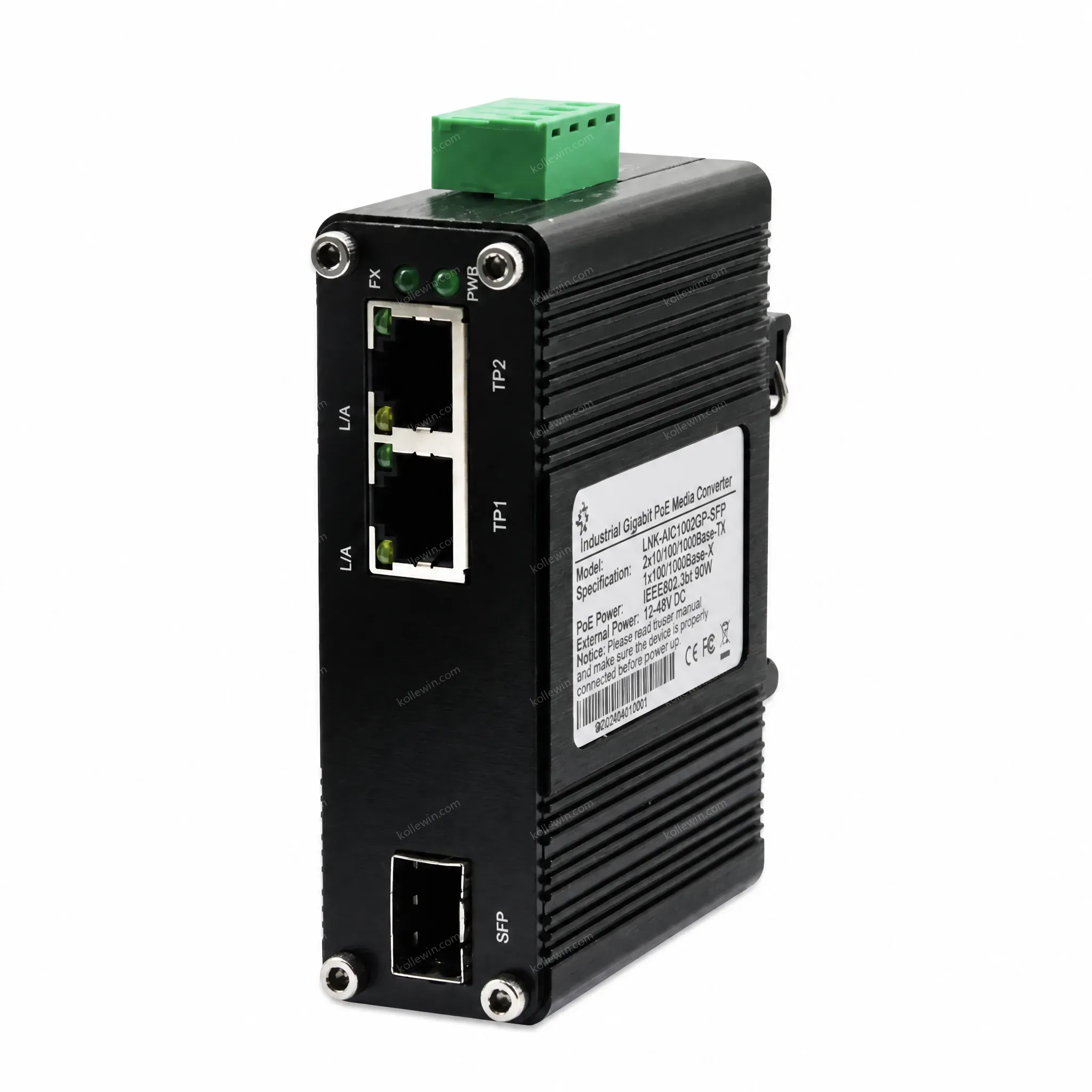 Industrial SFP Media Converter Gigabit 12~48VDC 1-Port 100/1000X SFP to 2-Port 10/100/1000T