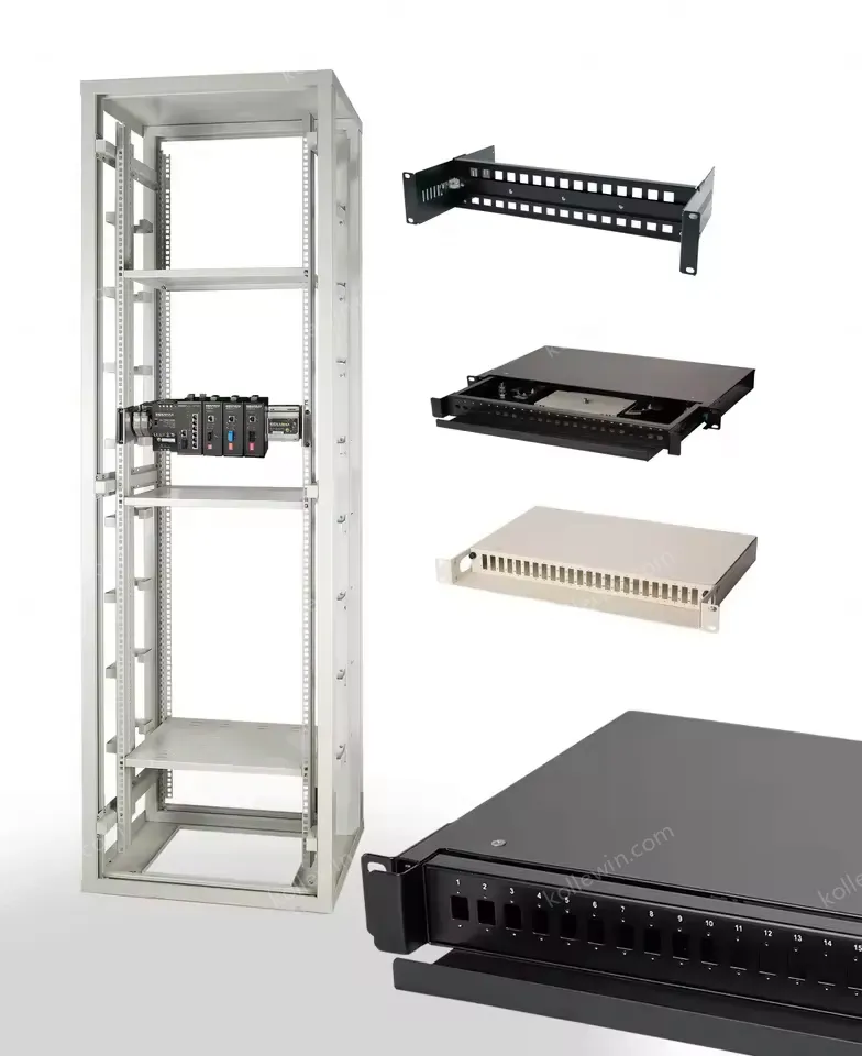 Aluminum 19 Inch 2U Adjustable Rack Bracket Chassis for Cabinet Installation of 35mm DIN Rail Device with Black and Silver Color