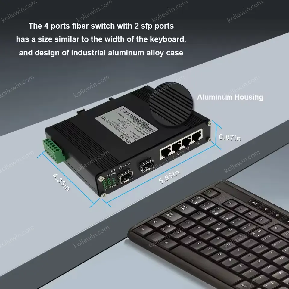 Industrial Gigabit Ethernet to SFP Fiber Converter Switch With 4 RJ45 and 2 SFP Ports 12~58VDC, SFP, SC, FC, ST Optional