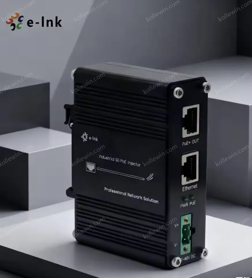 Industrial 5G PoE+ Injector Hardened IEEE802.3at/bt 30~90W Optional PoE Adapter with 12-48VDC Input DIN-Rail and Wall Mount