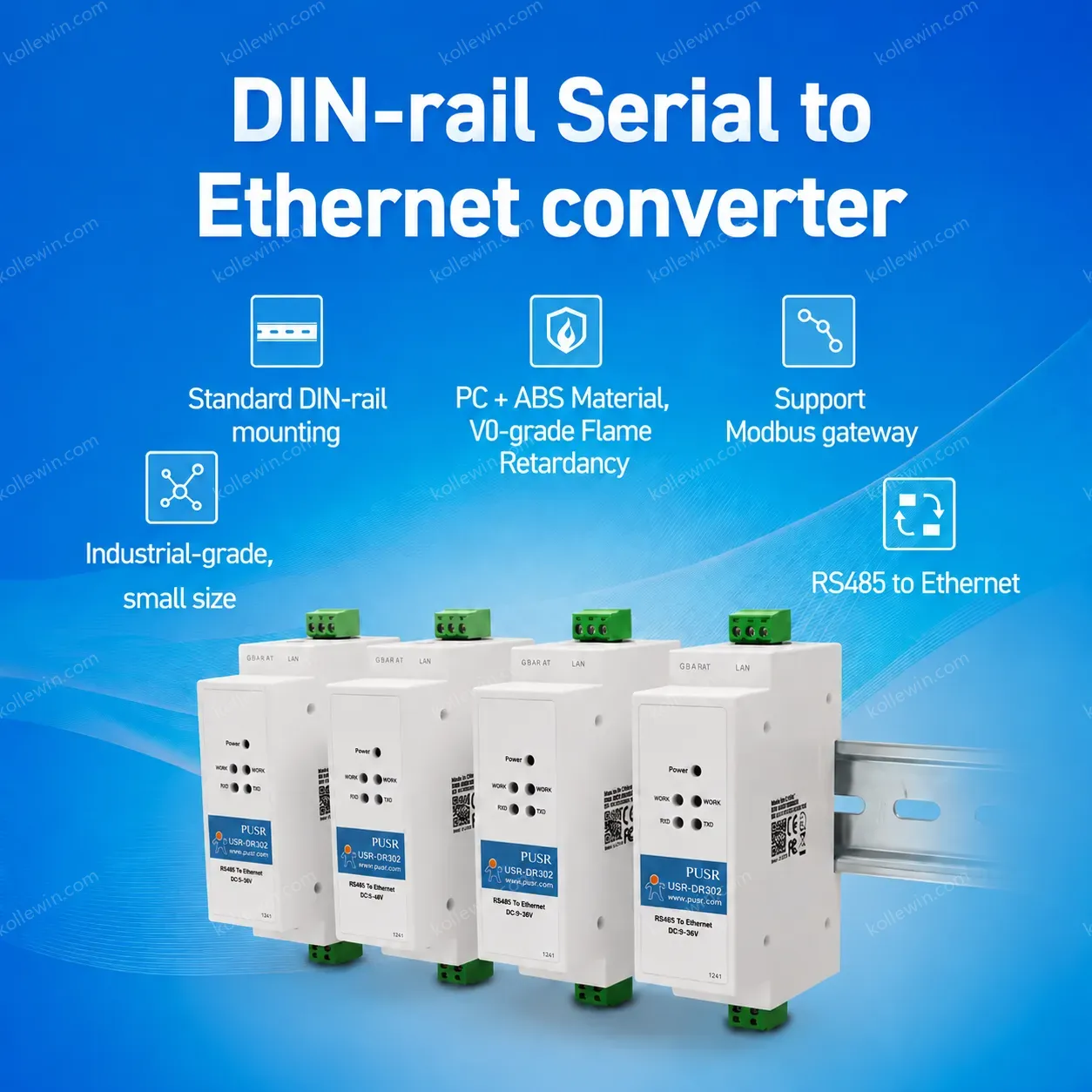 USR-DR302 DIN-RAIL Modbus RTU Ethernet to RS485 Converter Supports Modbus Polling Modbus Gateway