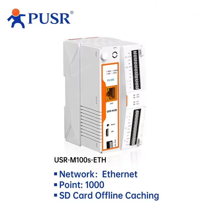 PUSR M100-ETH IoT IO Edge Gateway RS485 RS232 Ethernet Ports MQTT Protocol with Edge Computing Modbus 2 AI Low Cost