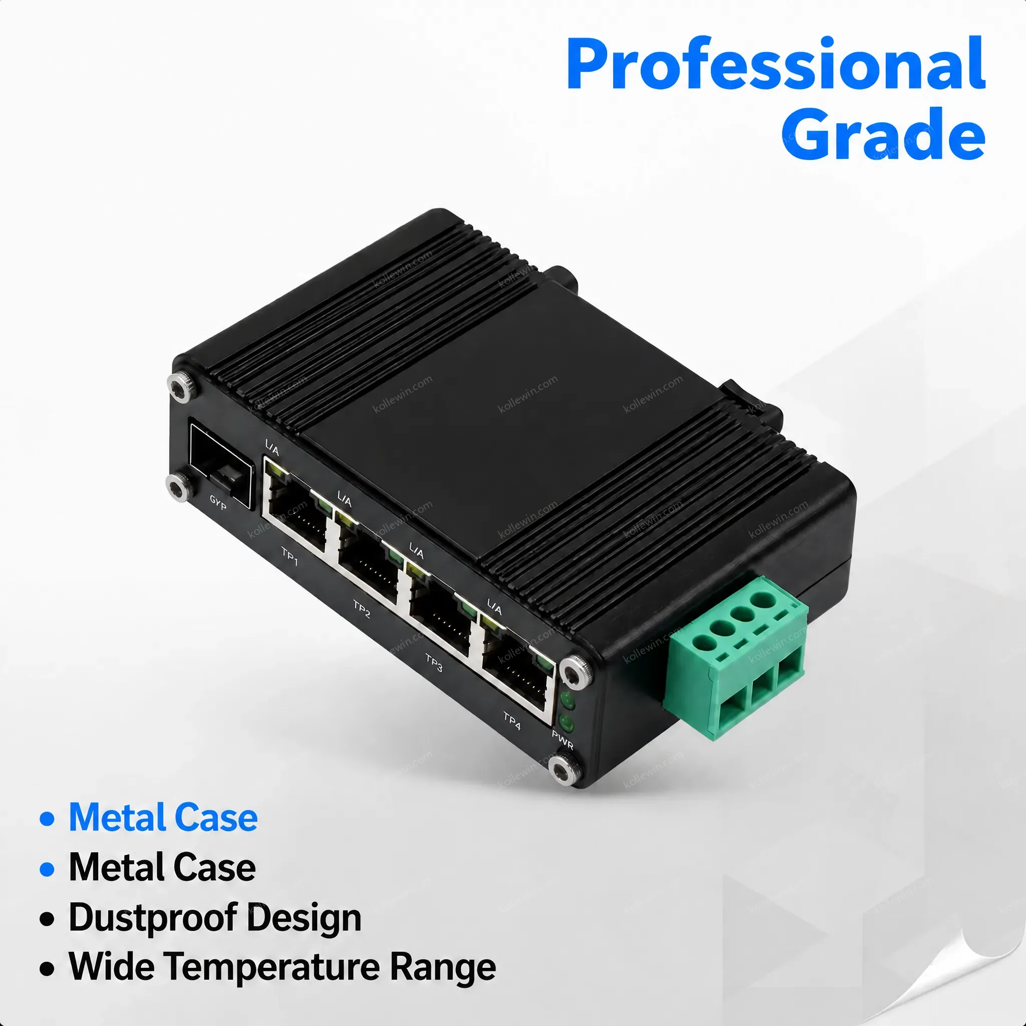 Industrial Gigabit Ethernet Switch IP40 Aluminum Housing Operates -40°C to 80°C with 12-48VDC Wide Voltage Input