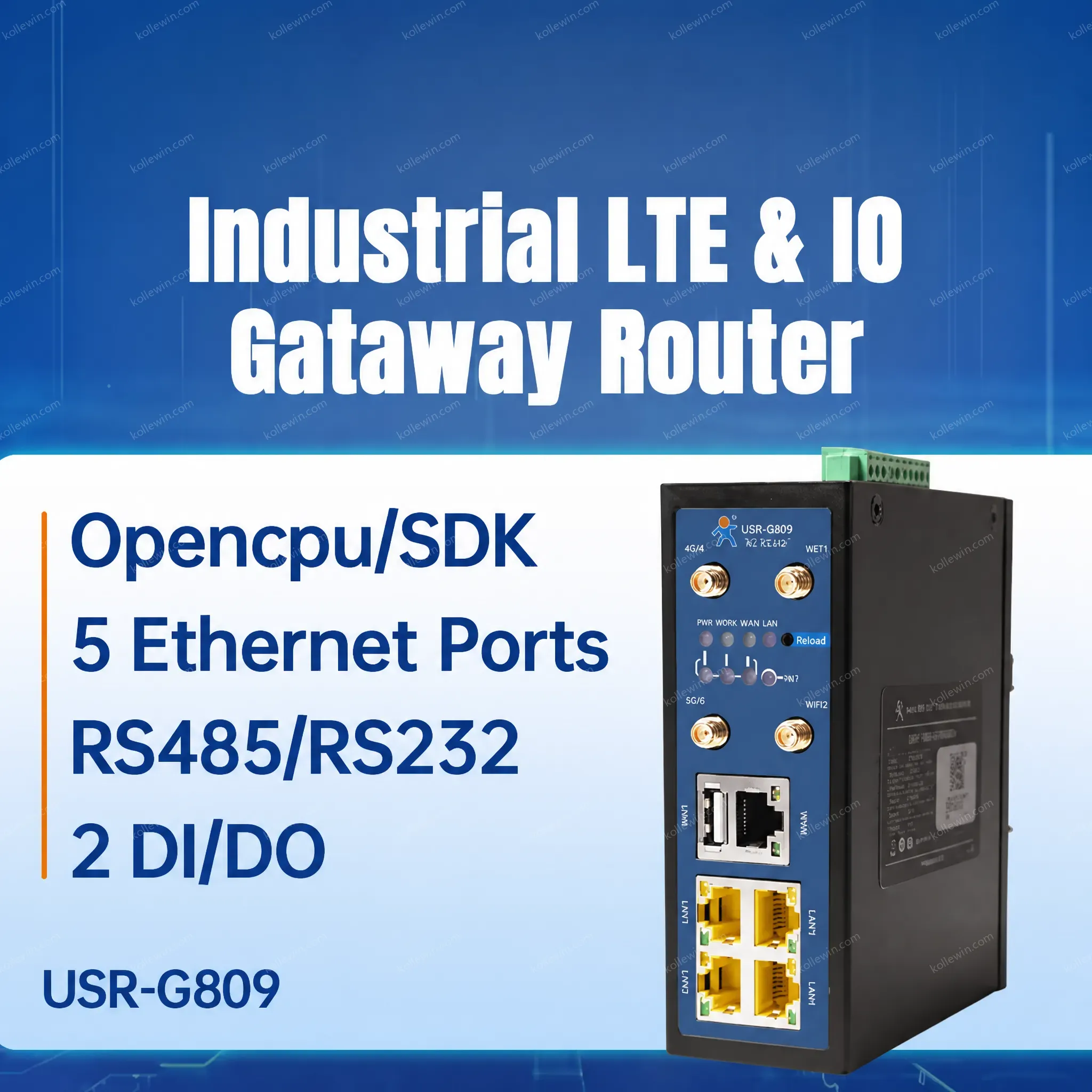 USR-G809-EAU Europe & Australia RS232/RS485 DI DO Industrial 4g Router