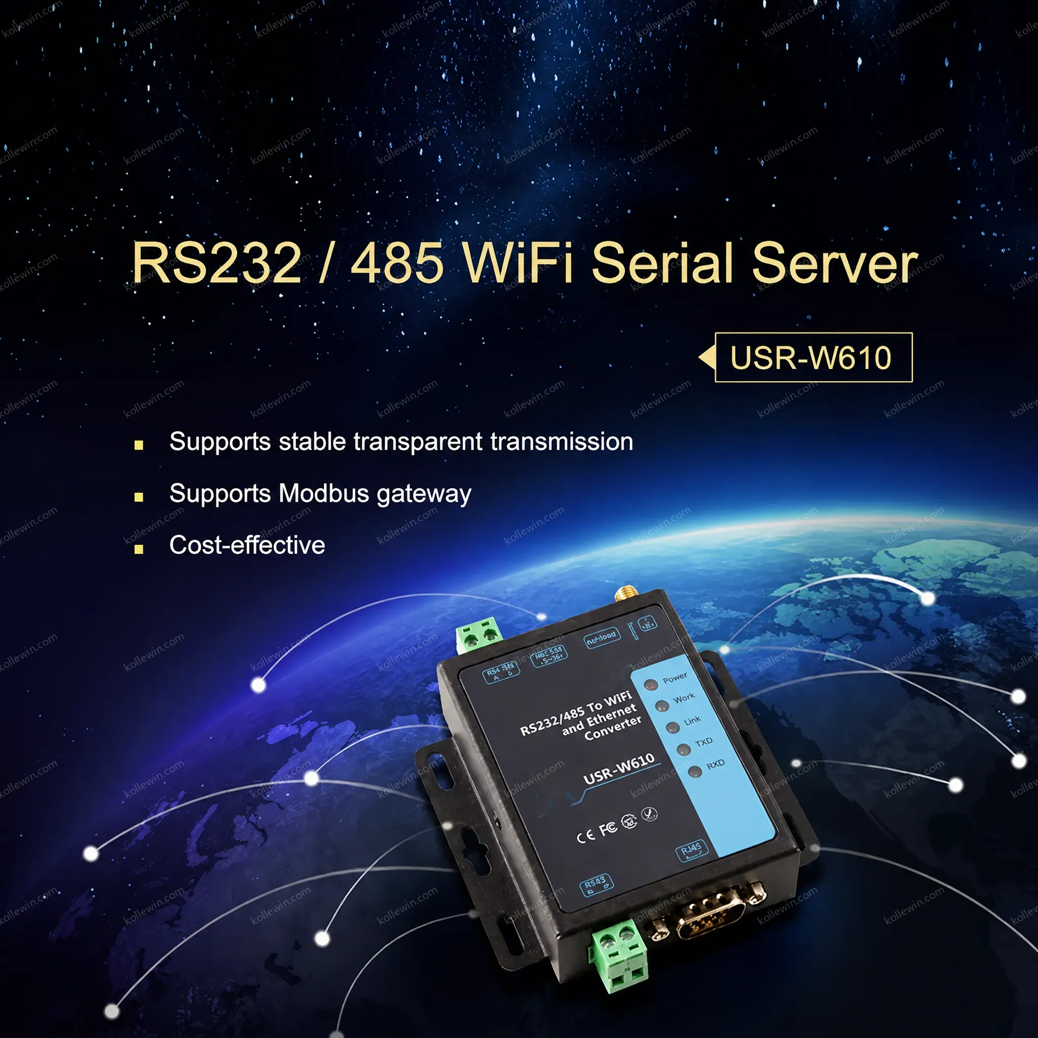 USR-W610 Industrial RS232 RS485 Serial to WiFi Ethernet Converter Modbus RTU to TCP Gateway WiFi to Ethernet Server
