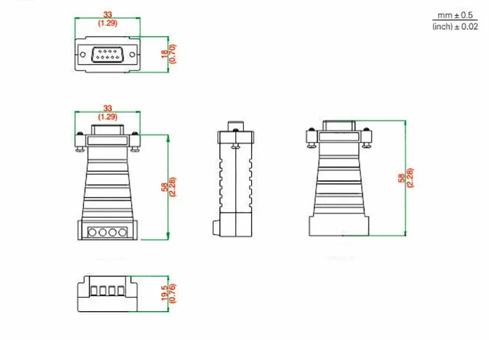 UOTEK Mini RS-232 to RS-485 Converter RS232 To RS485 Conversion Adapter DB9 Connector UT-2211 Half Duplex