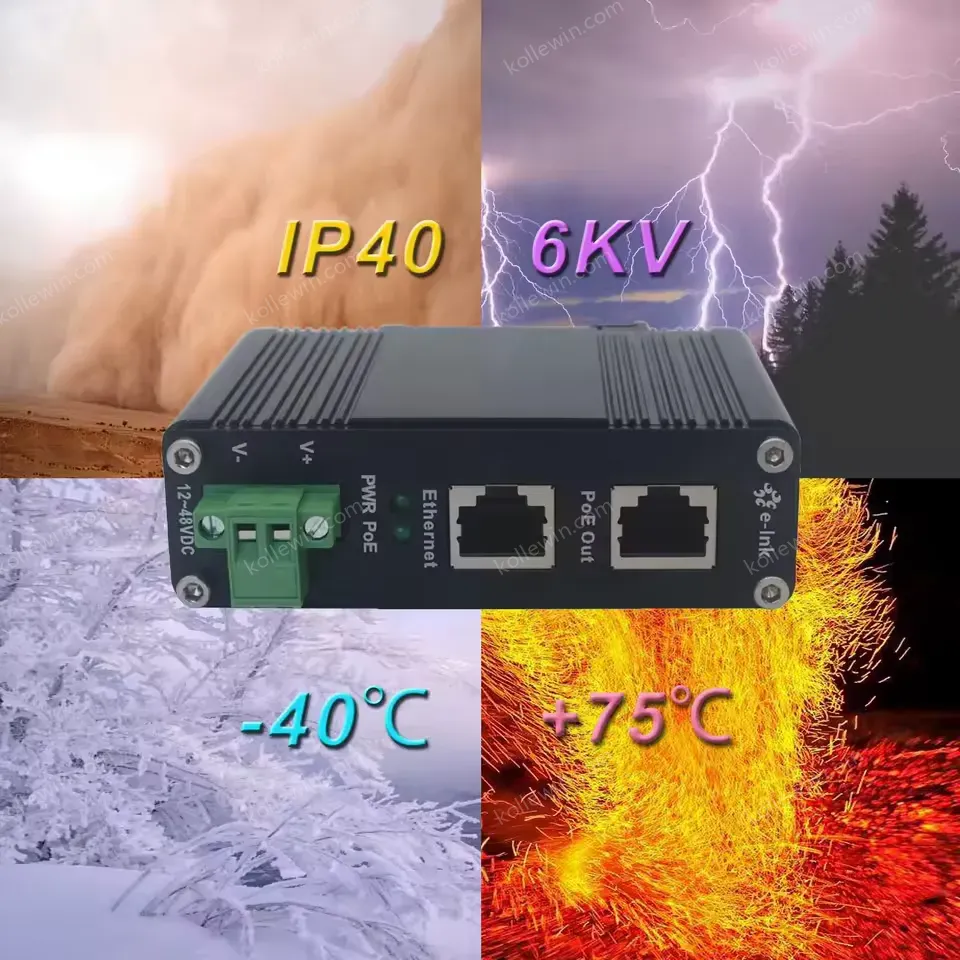 12 to 48V DC Input Industrial Gigabit PoE+ Injector with Power Booster Function