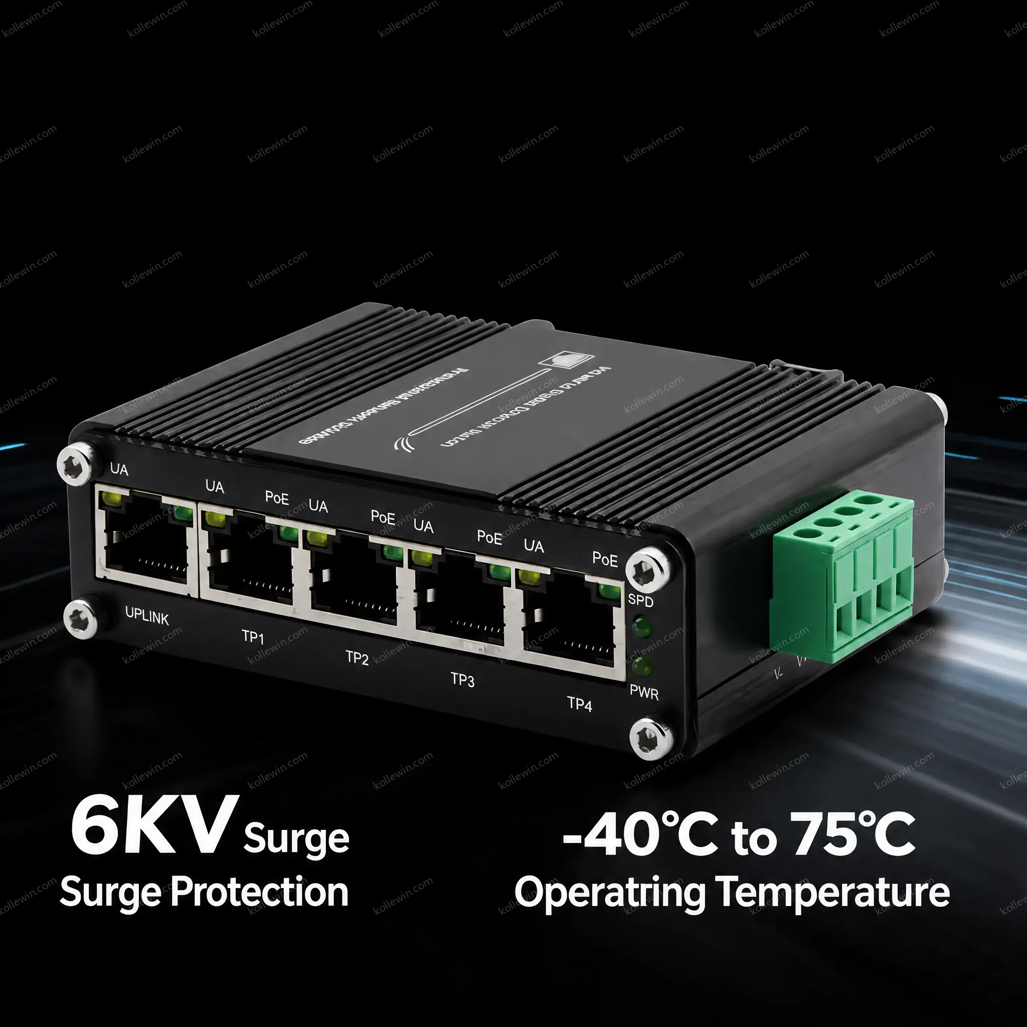 Mini Industrial Unmanaged Ethernet Switch 4-Port PoE+ 2.5G 30W 80Gbps Non-Blocking 12-48V DC -40C to 75C Wide Temperature