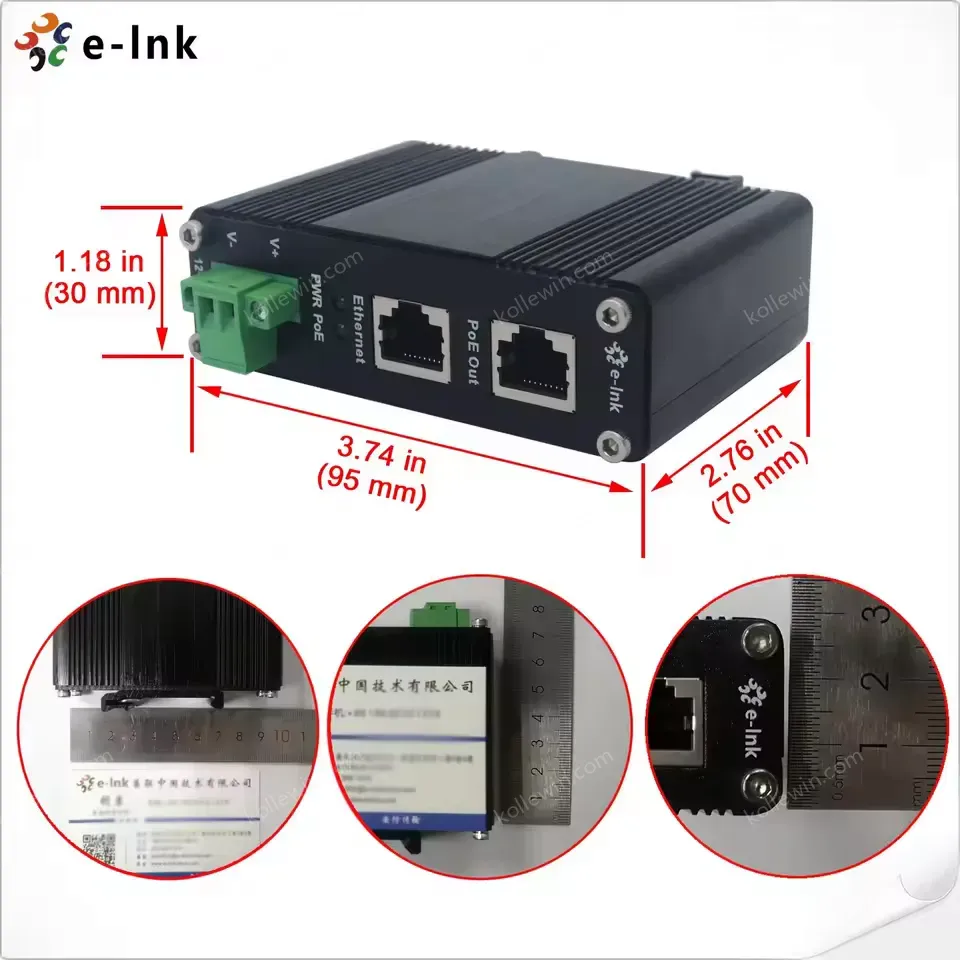 12~48V DC 30W Power Input Industrial Gigabit PoE+ Injector DIN-Rail / Wall-mount IEEE802.3af/at