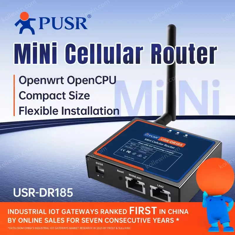 PUSR Industrial 4G LTE Cat1 Cellular Router VPN SIM Slot Global Frequency Band 100Mbps RJ45 Port 1WAN/LAN+1LAN DDOS USR-DR185s-G