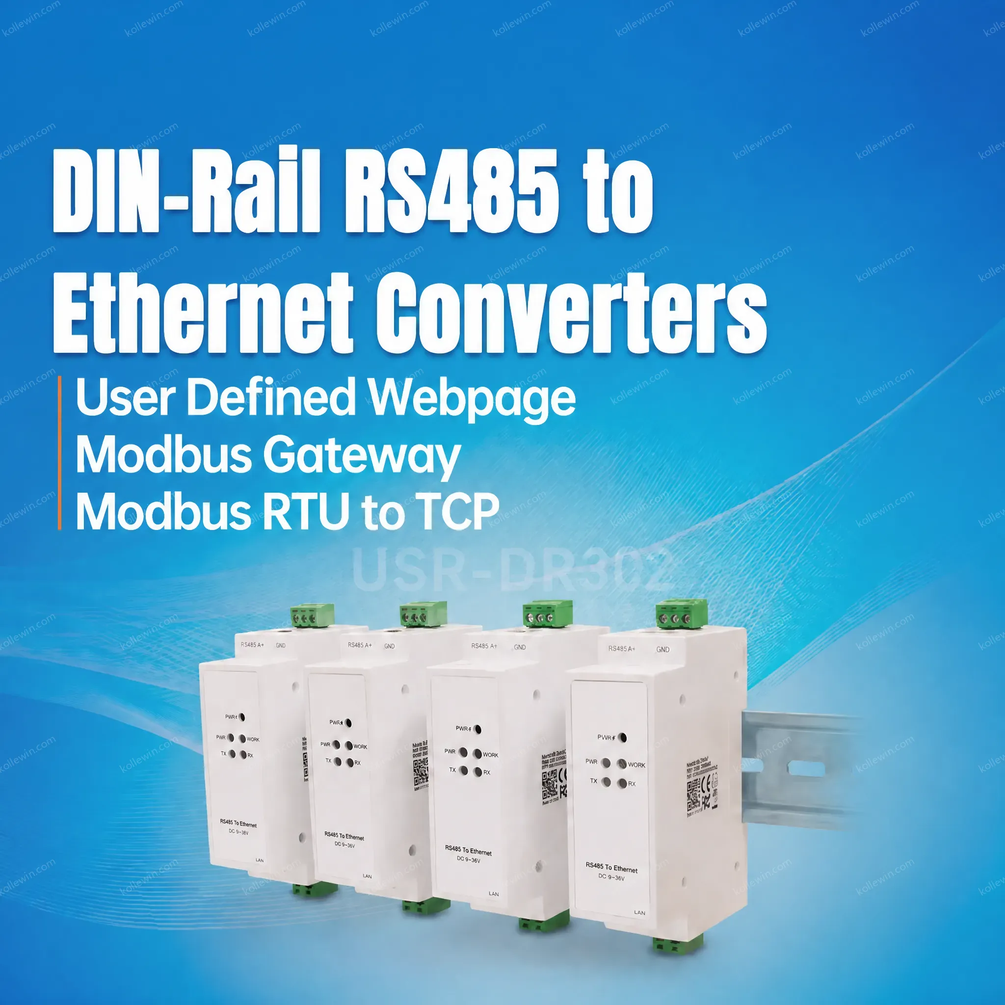 USR-DR302 Din Rail RS485 to TCP IP Converter RS485 to Ethernet Support Modbus Gateway Bidirectional Transparent Transmission