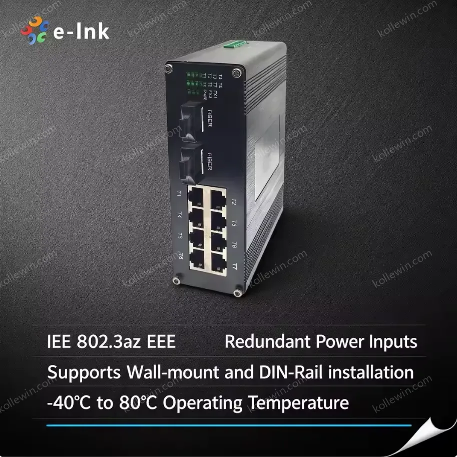 Industrial 10-Port Gigabit Ethernet Switch Dual SFP Fiber Ports 1000Mbps 20Gbps Capacity Aluminum Case Redundant Power Support