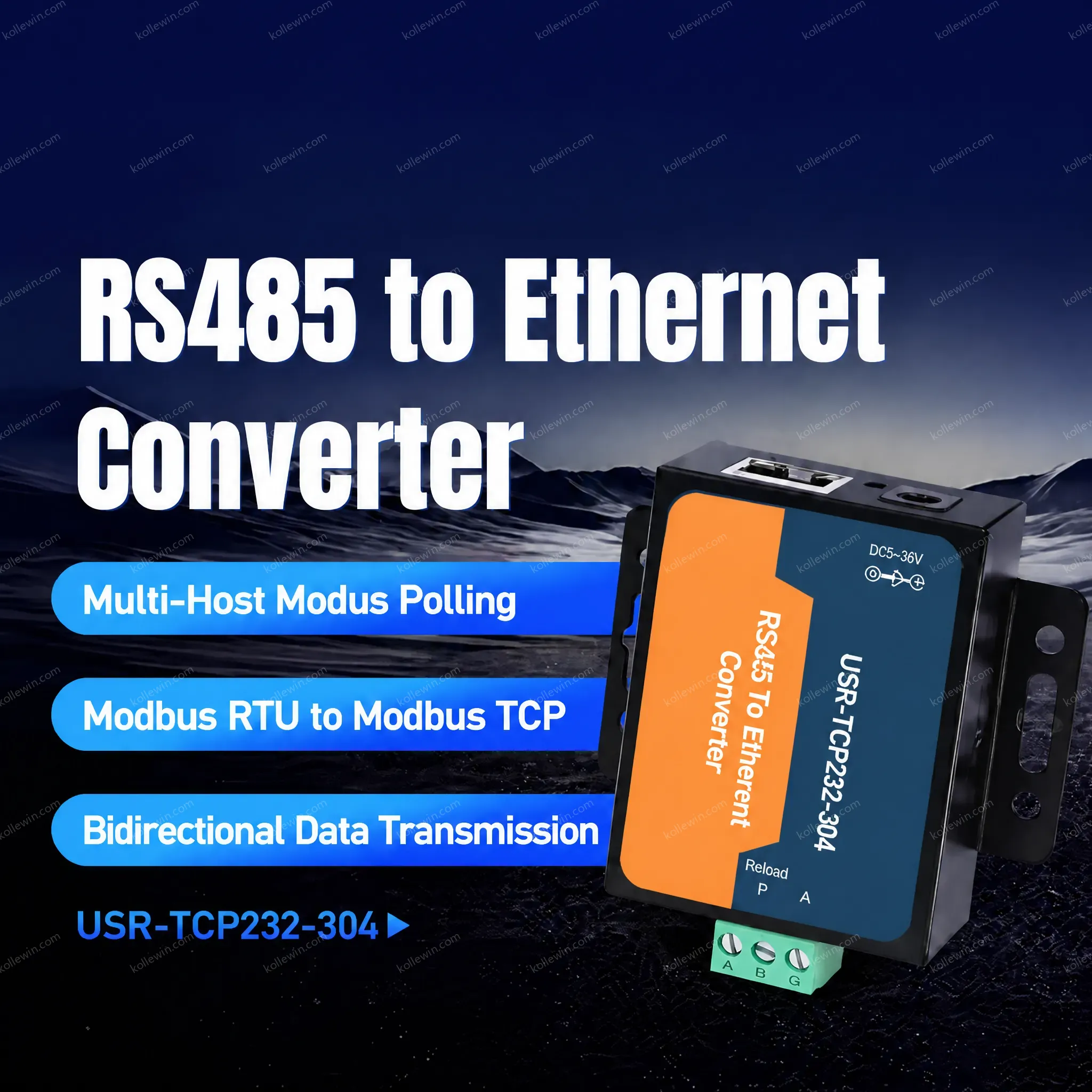 USR-TCP232-304 Bidirectional Data Transmission RS485 Port Ethernet RS485 Ethernet RJ45 Converter DNS/DHCP/HTTPD Client 2-Year