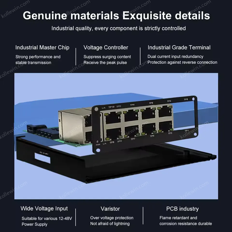 Ethernet Switch 10 Port 10/100/1000T Gigabit Compact Mini Industrial Din Rail Unmanaged Network Switch 48V DC
