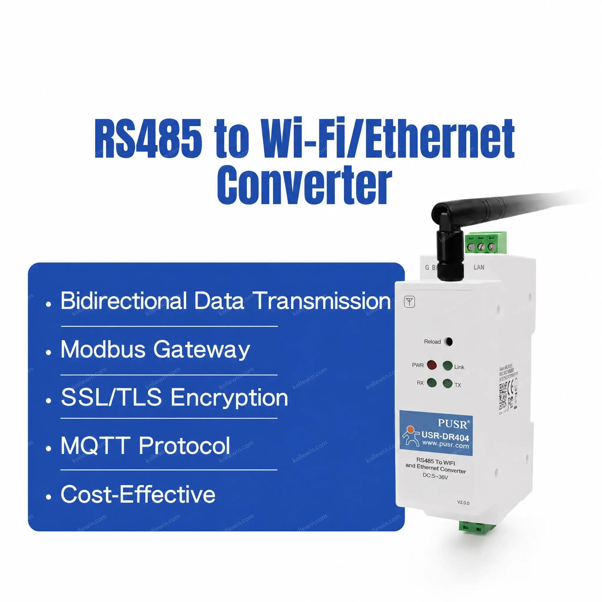 USRIOT USR-DR404 RS485 WiFi Ethernet Converter Modbus RTU TCP Gateway 802.11 A/b/g/n WLAN Serial Servers SSL/TLS Encryption