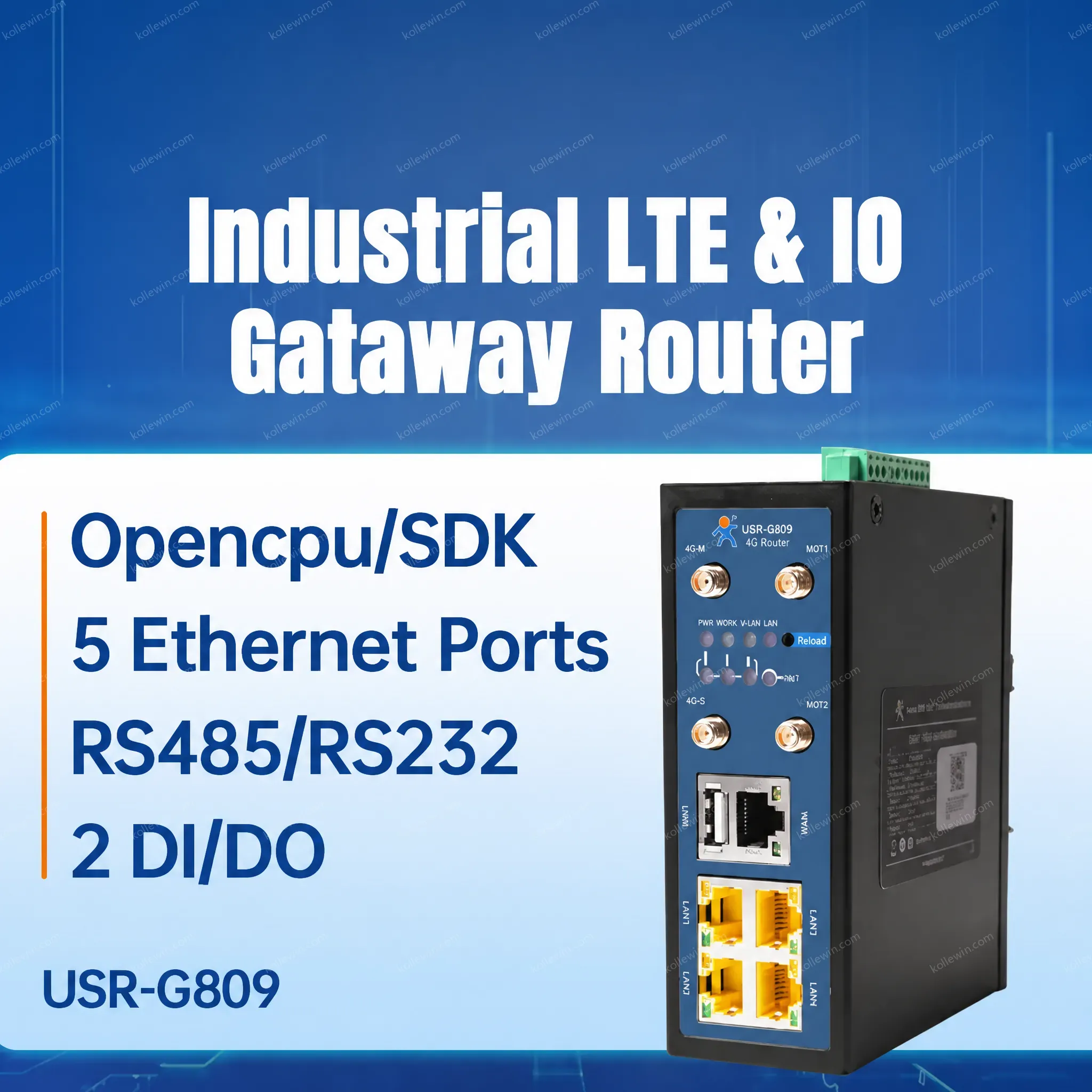 USR-G809-E EMEA & APAC Serial Port Ethernet Ports(4 LAN and 1 WAN) Multi Ports 3g/4g Lte Industrial Wifi Router
