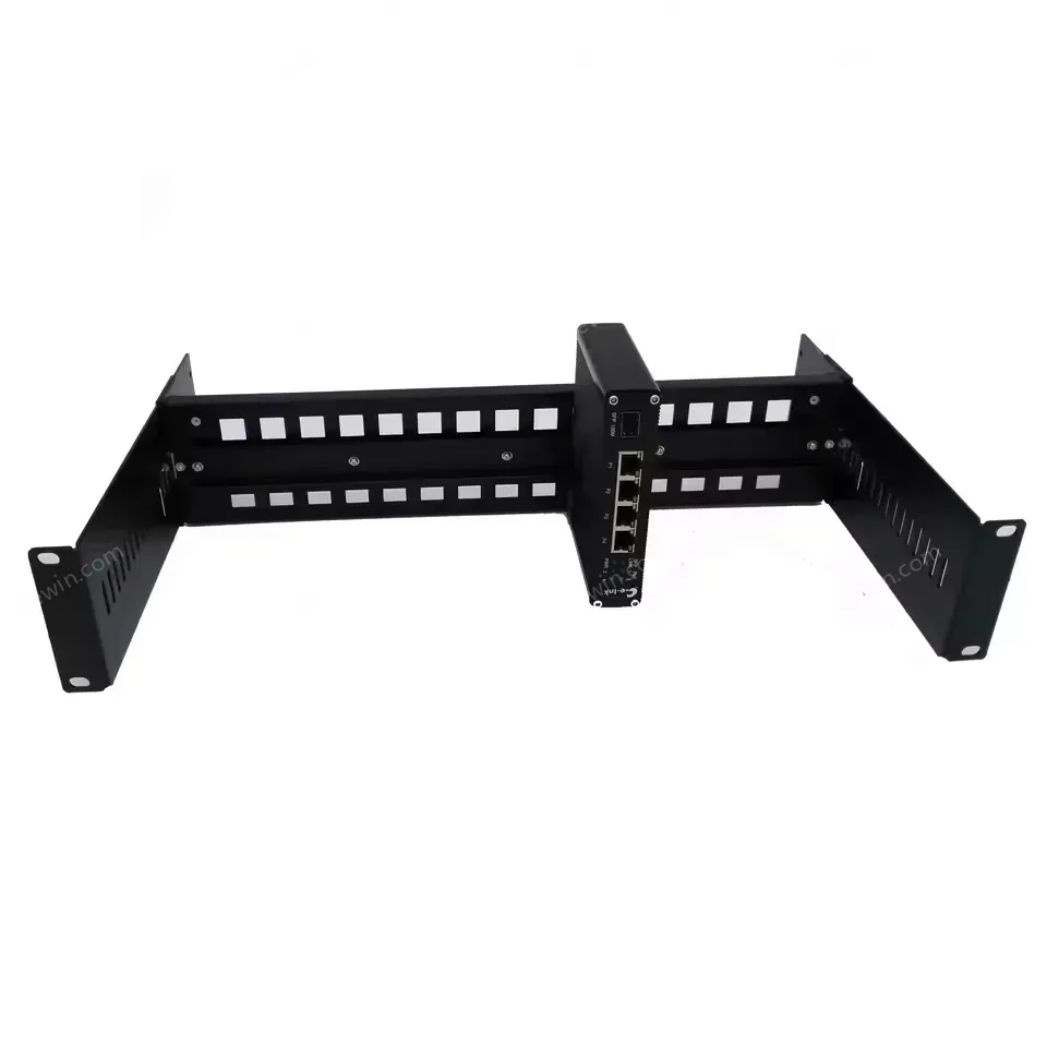 Aluminum 19 Inch 2U Adjustable Rack Bracket Chassis for Cabinet Installation of 35mm DIN Rail Device with Black and Silver Color
