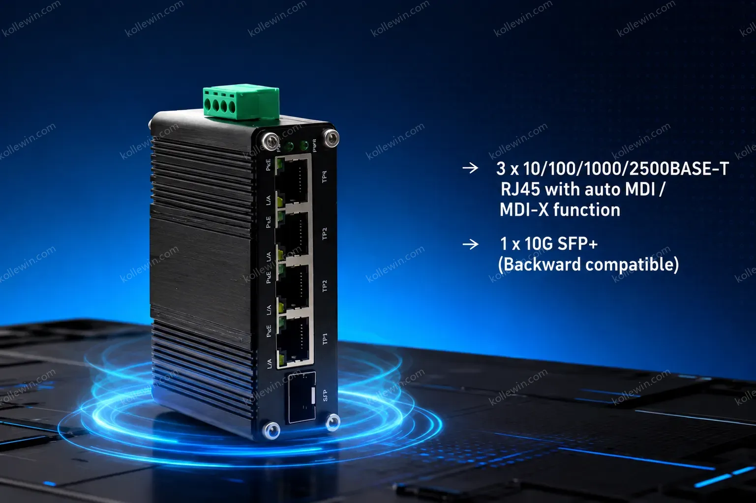 Mini Industrial Unmanaged 4 Port 2.5G PoE+ Switch with 10G SFP+ Uplink 30W Per Port Solar Voltage Booster Design