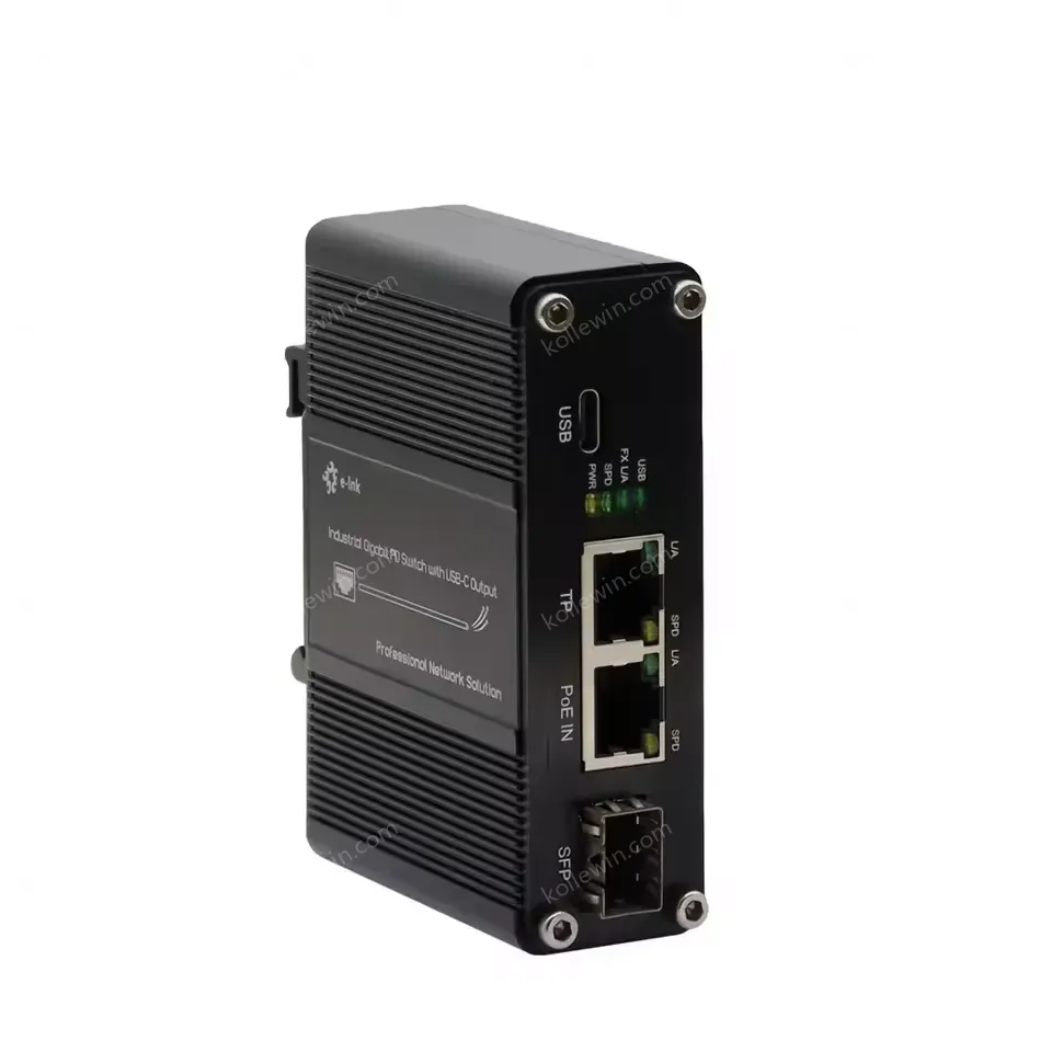 Industrial PD Ethernet Switch with Type-C USB Port PoE Powered Gigabit SFP Fiber with IP40 Case