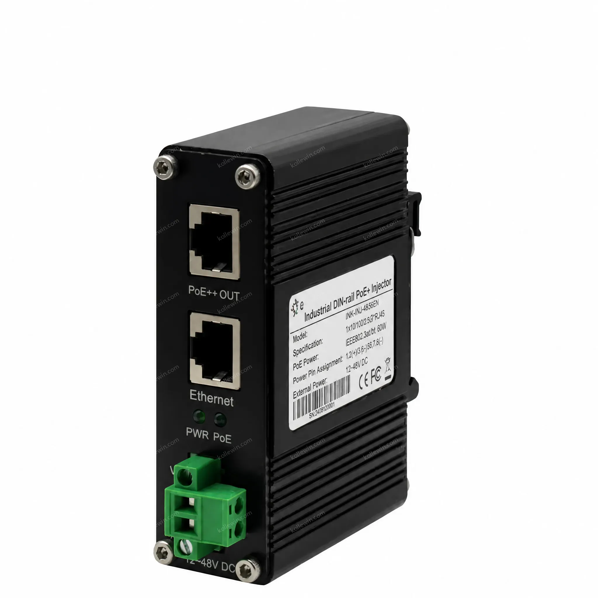 Industrial Gigabit Injector 95W 802.3bt PoE++ 12~48VDC Wide Range Power Input with Power Booster Function
