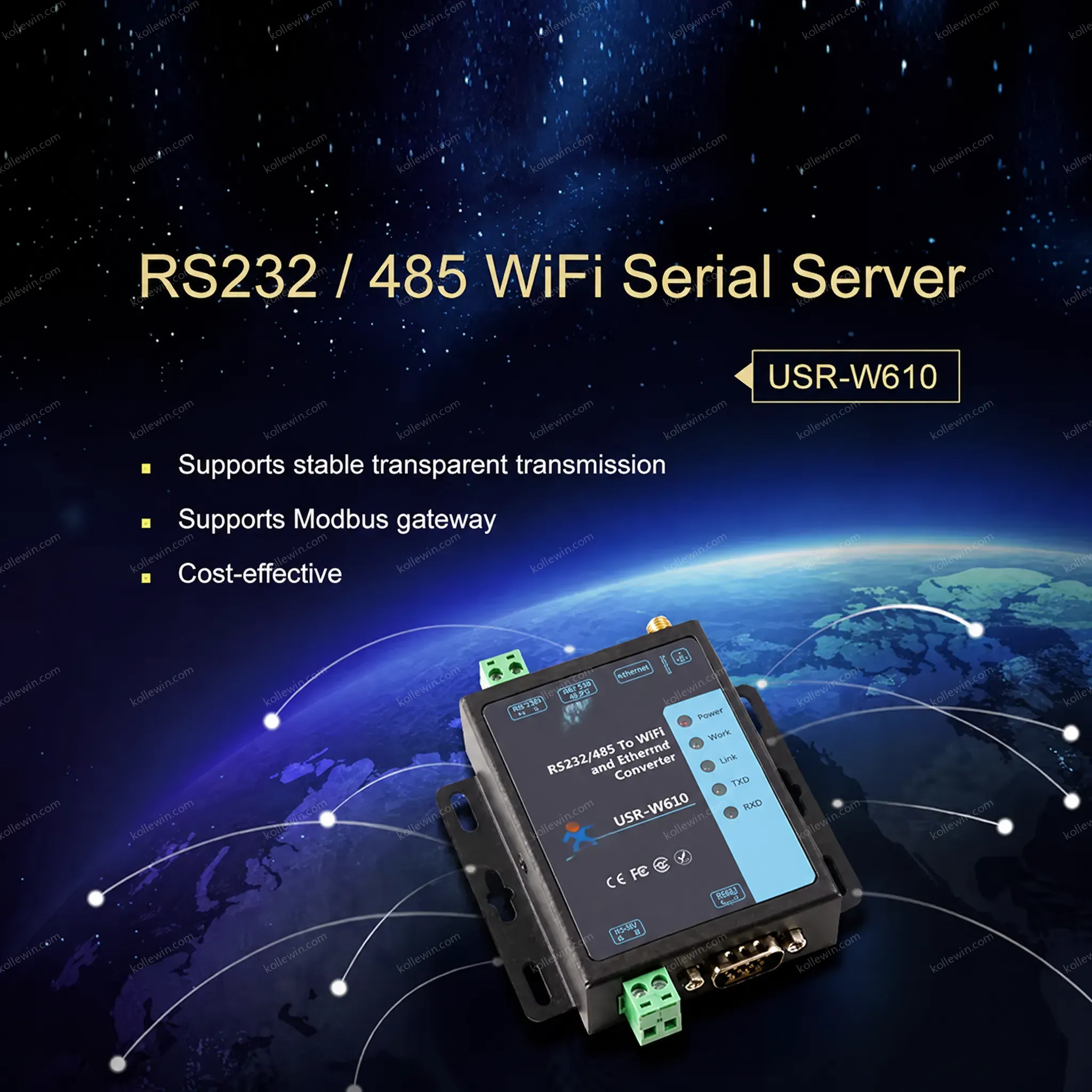 USR-W610 RS485/RS232 Support Port Modbus TCP/RTU MQTT Industrial WiFi Serial to Ethernet Converter 5-36V