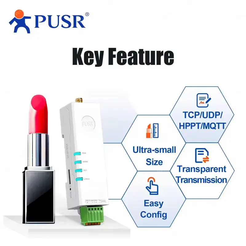 PUSR DIN Rail Mounting "Lipstick" Size 4G Modem+SIM Supports Timeout Restart DNS USR-DR154-E