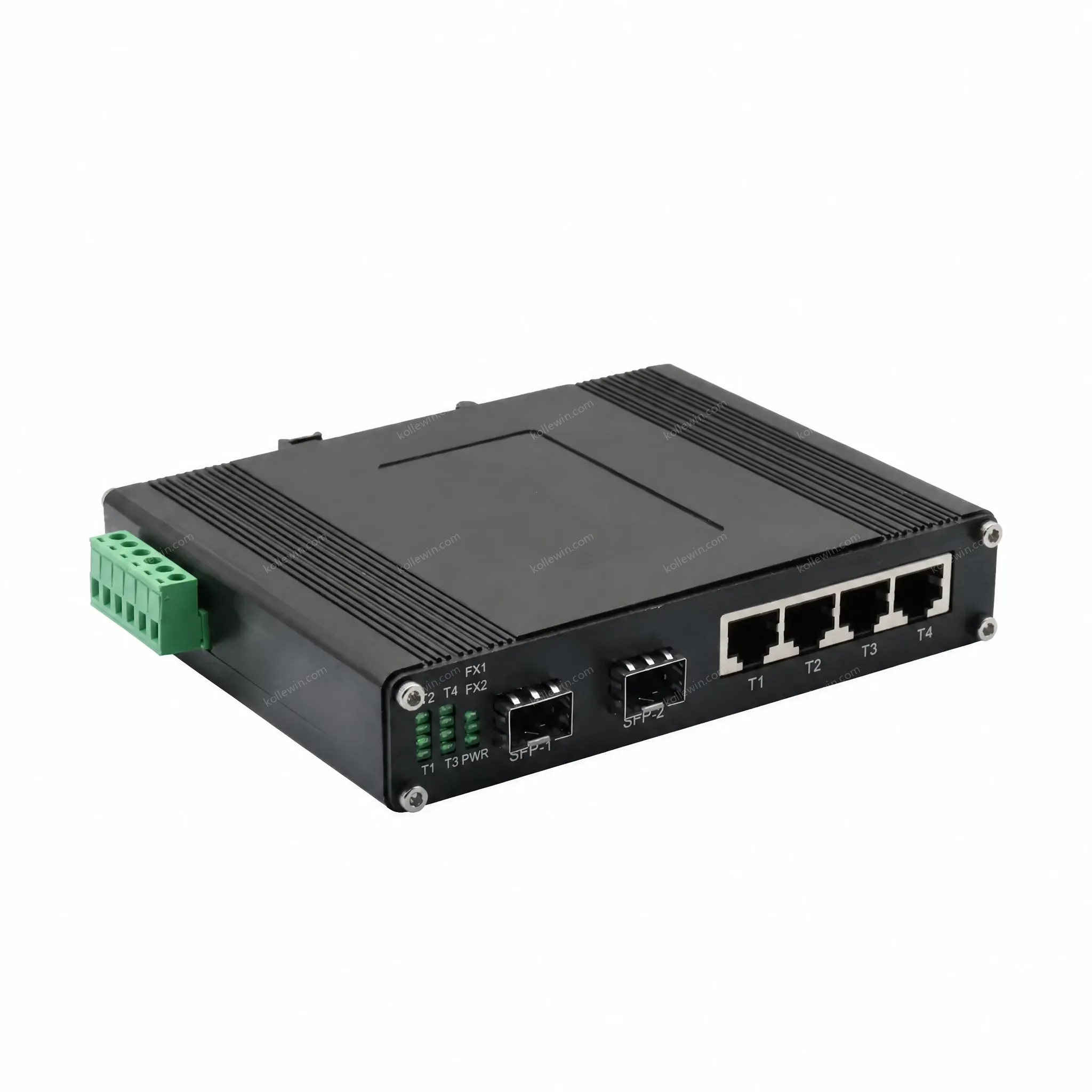 Industrial Gigabit Ethernet to SFP Fiber Converter Switch With 4 RJ45 and 2 SFP Ports 12~58VDC, SFP, SC, FC, ST Optional