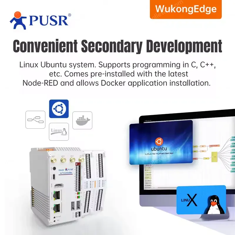 PUSR Fanless Mini PC RK3562J Cortex-A53 Linux Ubuntu 20.04 DDR4 4GB WiFi 4G/5G AI Model Edge Computing Industrial Computer EG628