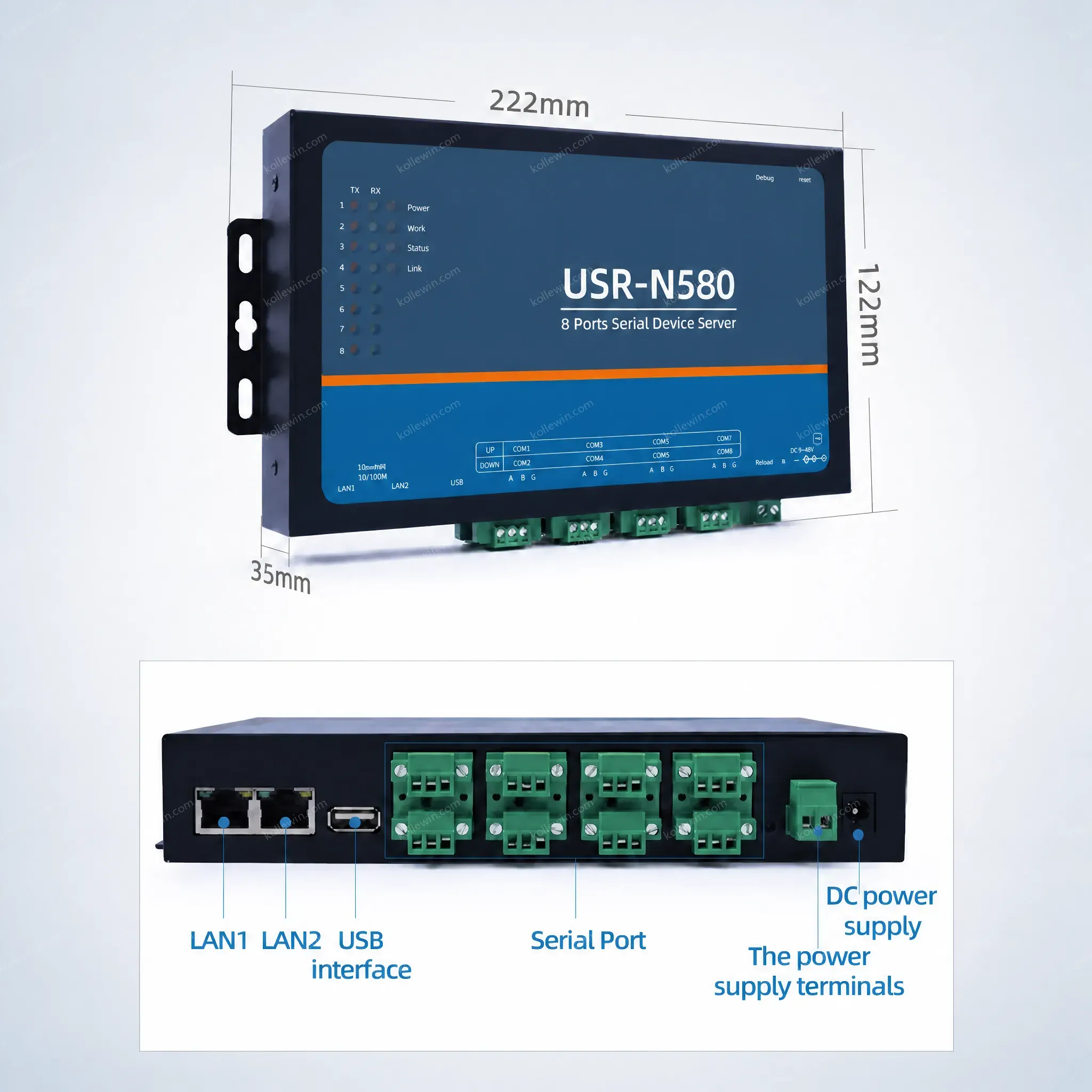 PUSR USR-N580 8 Port RS485 to Ethernet Converter Modbus RTU to Modbus TCP Gateway Support Edge Computing