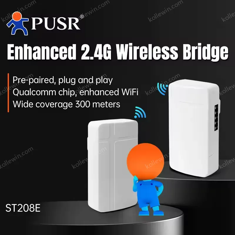 PUSR 2 Piece Tiny-Size 2.4GHZ Point to Point Wireless Bridge Qualcomm Solution Plug and Play up to 1000M IP64 Water-proof ST208E