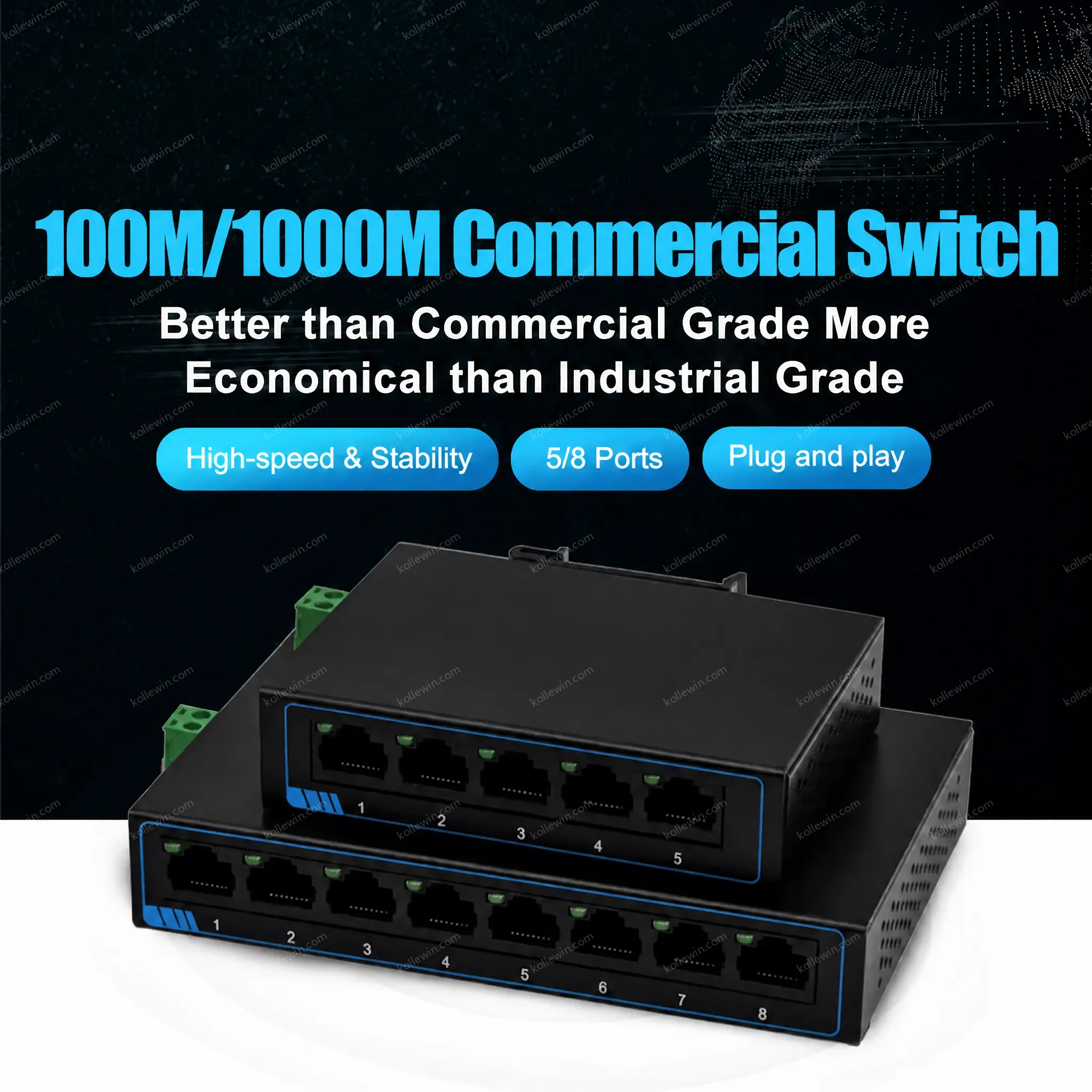 PUSR 8 Ports 10/100 Mbps POE Ethernet Network Switch Compatible with Both 10Base-T and 100Base-TX Standards USR-ESF1008