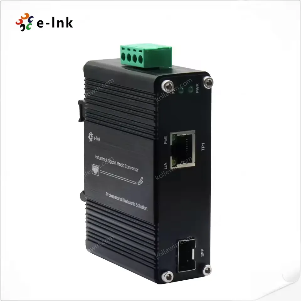Mini Industrial 100/1000BASE-X SFP to Gigabit 60W PoE+ Full-Duplex/Half-Duplex Media Converter for Networking