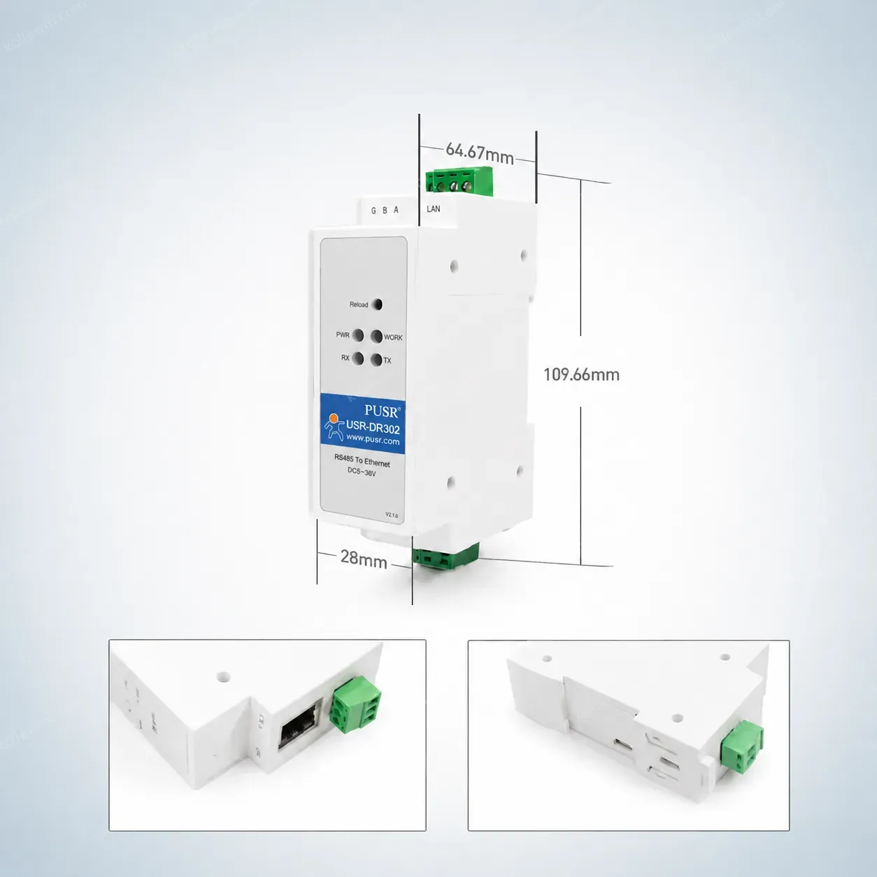 PUSR DIN-RAIL RS485 to Ethernet Converter Modbus Gateway Serial Device Server DC 5.0-36V IP30 USR-DR302
