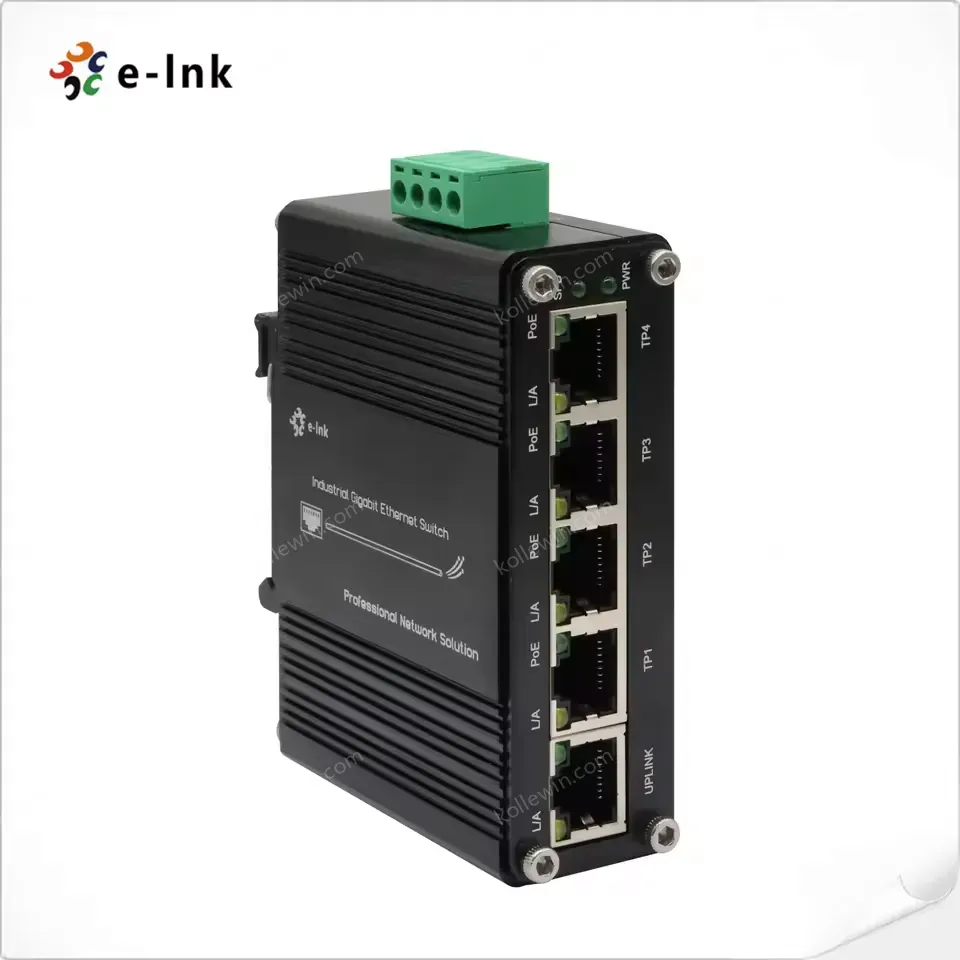 Mini Industrial 4 Port 10 100 1000BASE T 802.3at PoE + 1 Port 10 100 1000T Ethernet Switch