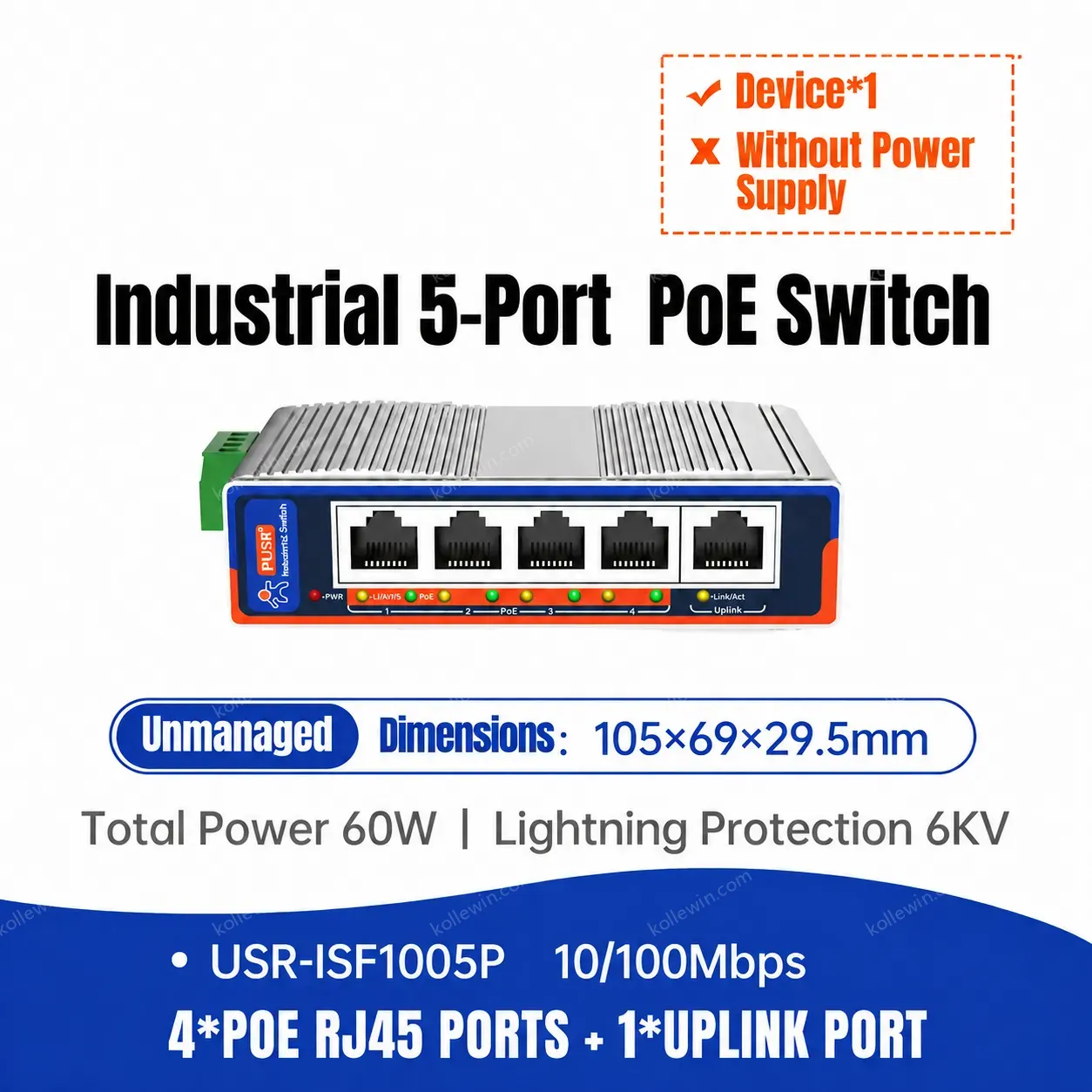 PUSR 5/8 Ports 100/1000M Unmanaged Industrial Ethernet Switches Plug & Play IP40 Protection Compact Size USR-ISG/ISF