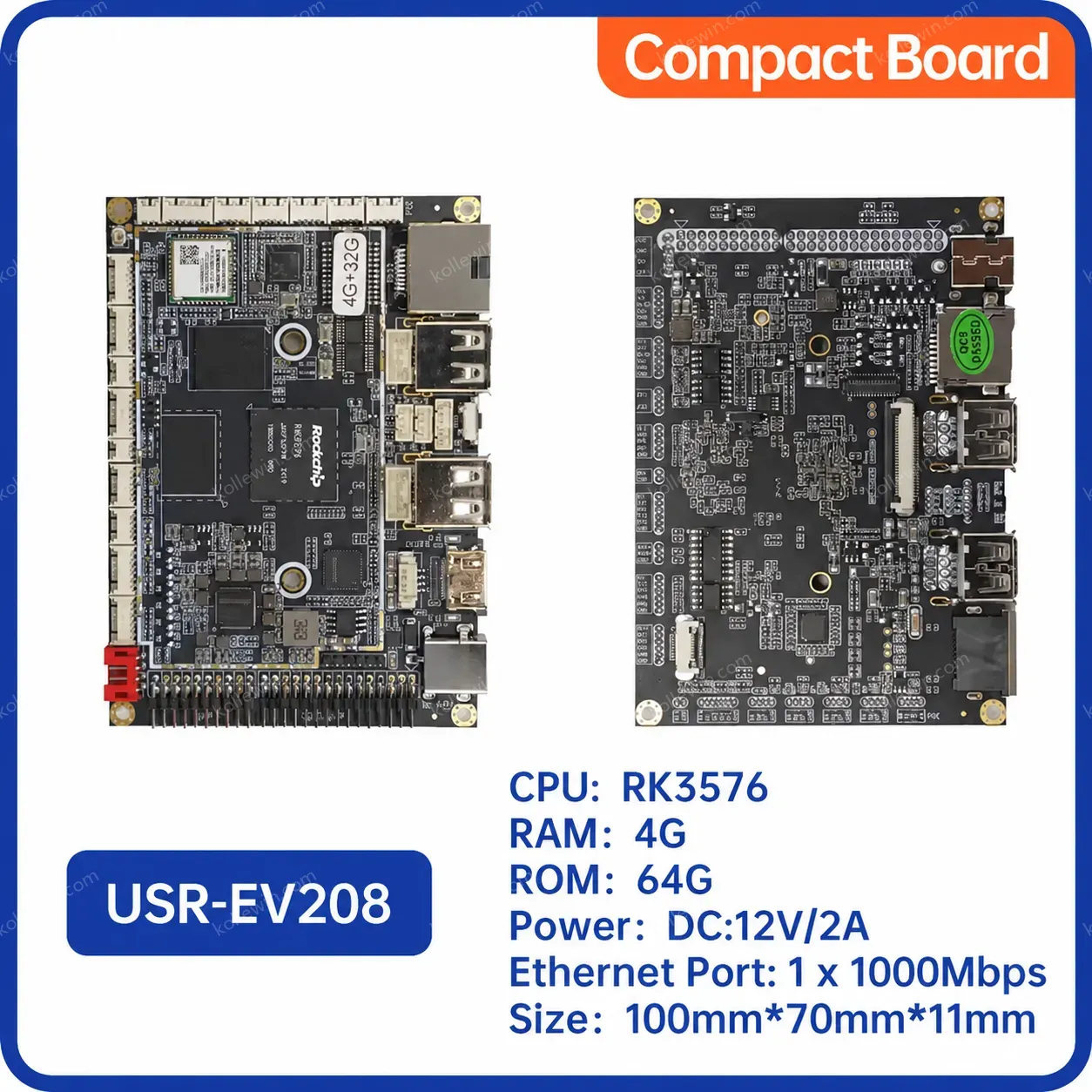 PUSR ARM Motherboard CPU Combo DDR4 Android/Debian11 Ethernet/Wifi/4G/5G CAN RS485 RS232 USB HDMI MINI PC Motherboard USR-EV