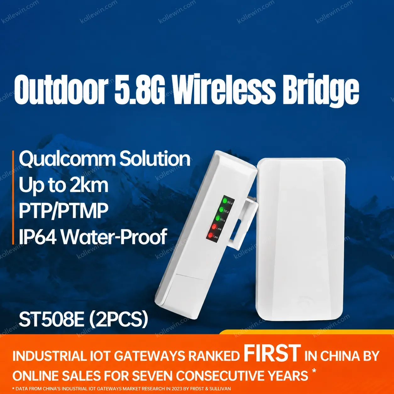 PUSR PTP/PTMP Outdoor Wireless Bridge 2 KM Ipoll3 Protocol Support QOS 300Mbps IP64 Waterproof ST508E