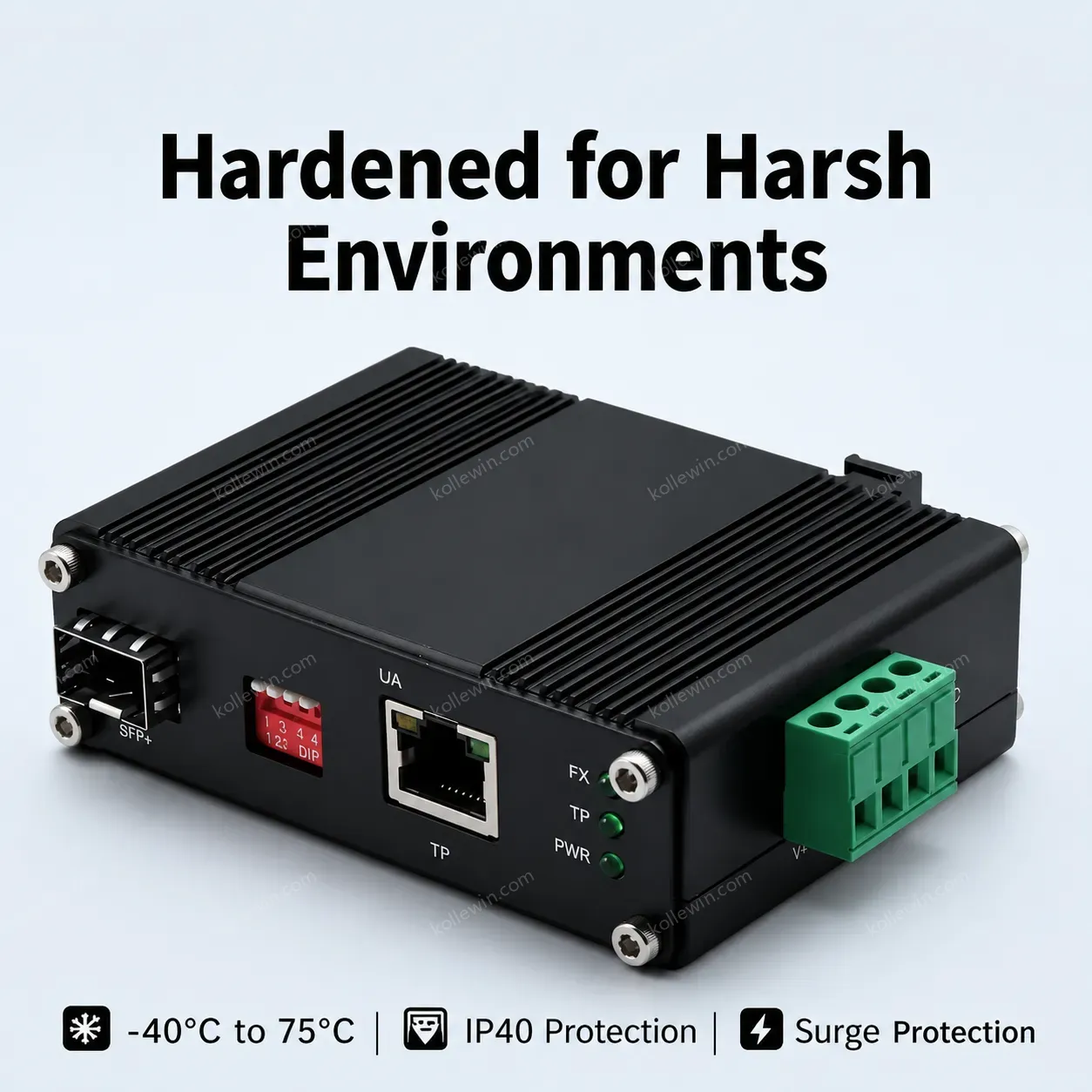 Mini Industrial SFP+ Media Converter 10G/5G/2.5G/1G/100M for Networking