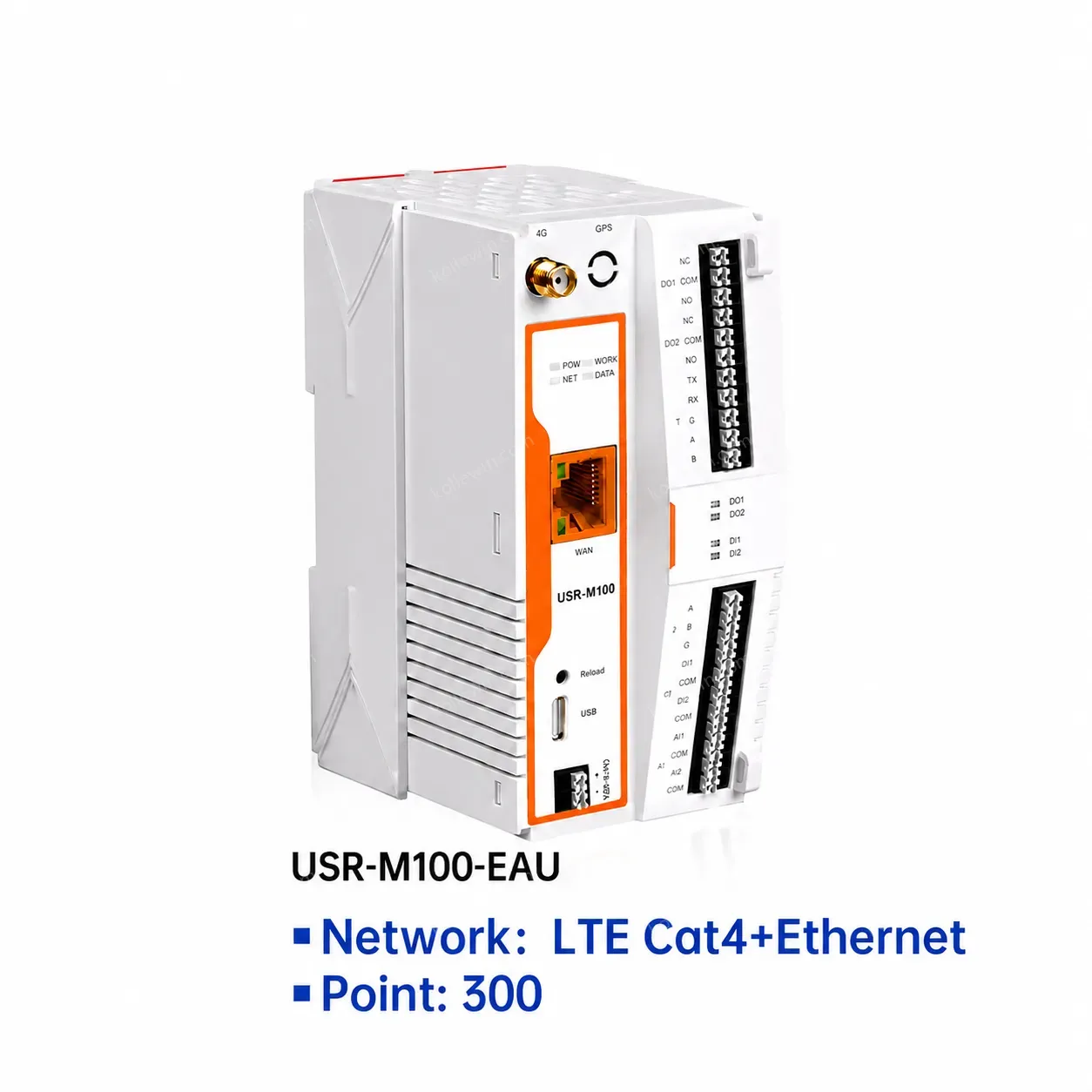 PUSR USR-M100-EAU Industrial Intelligent IoT I/O Gateway Support MQTT Modbus RTU to TCP With 4G and Ethernet Network