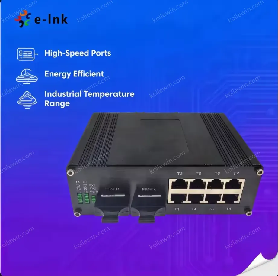 Industrial 10-Port Gigabit Ethernet Switch Dual SFP Fiber Ports 1000Mbps 20Gbps Capacity Aluminum Case Redundant Power Support